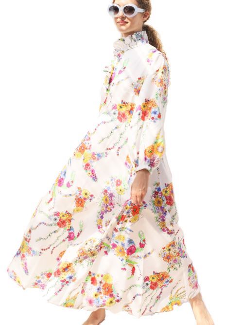 Vestito lungo in twill di seta a fiori Laboratorio Capri | GIAVATWBIANCOPESCI